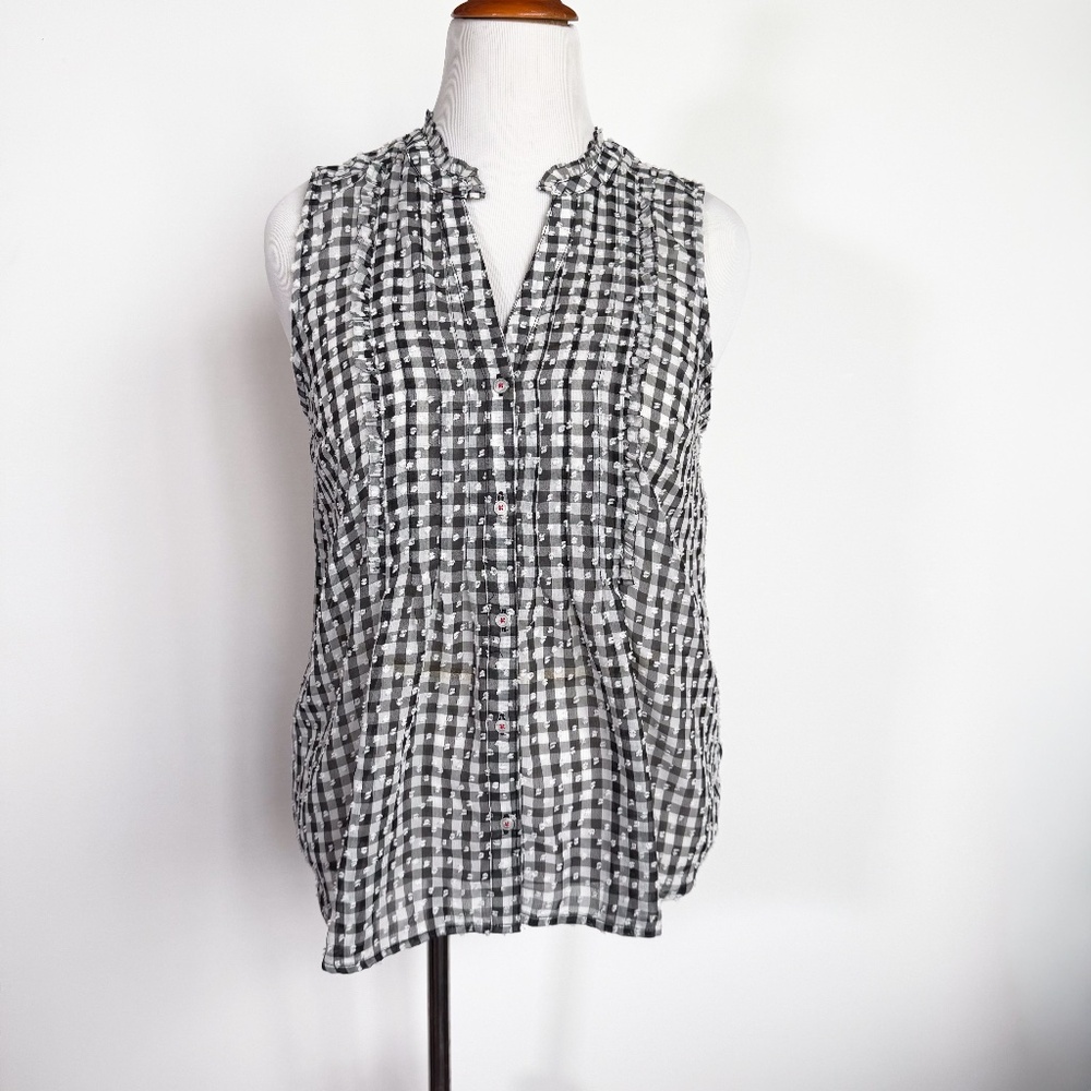 Maeve by Anthropology Black And White Vintage Inspired Gingham Sleeveless Top M
